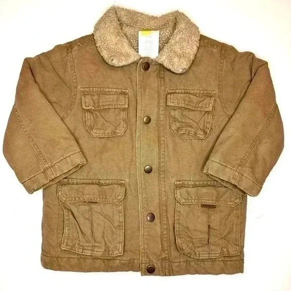 Baby Boy Crazy 8 Thick Khaki Sherpa Collar Coat Jacket Size 2-3 Years - Picture 3 of 7